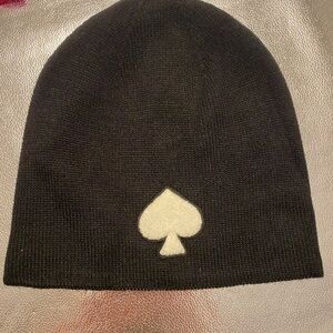 Kate Spade Black beanie Hat with Cream Spade Accent